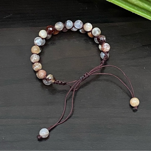 Natural Stones Braided Adjustable Boho Stackable Cord Bracelet - Picture 5 of 9